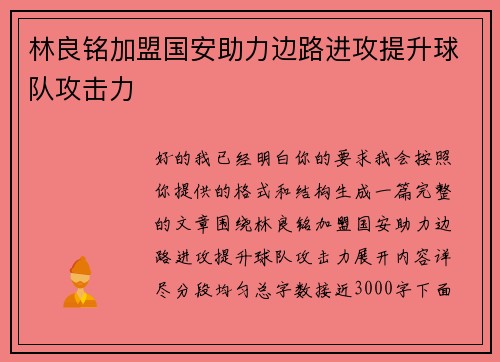 林良铭加盟国安助力边路进攻提升球队攻击力