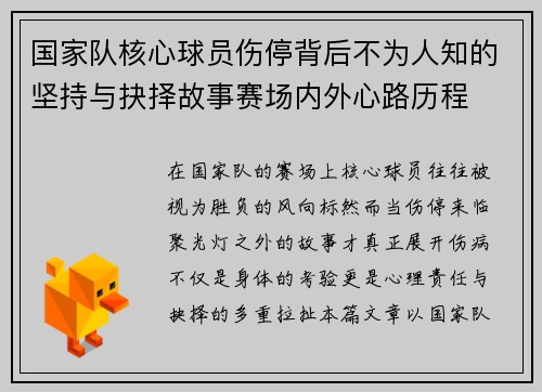 国家队核心球员伤停背后不为人知的坚持与抉择故事赛场内外心路历程